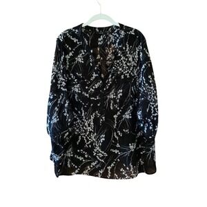 Apt 9 Women's 2X Black Floral Print Long Sleeve Sheer Tunic Top Blouse